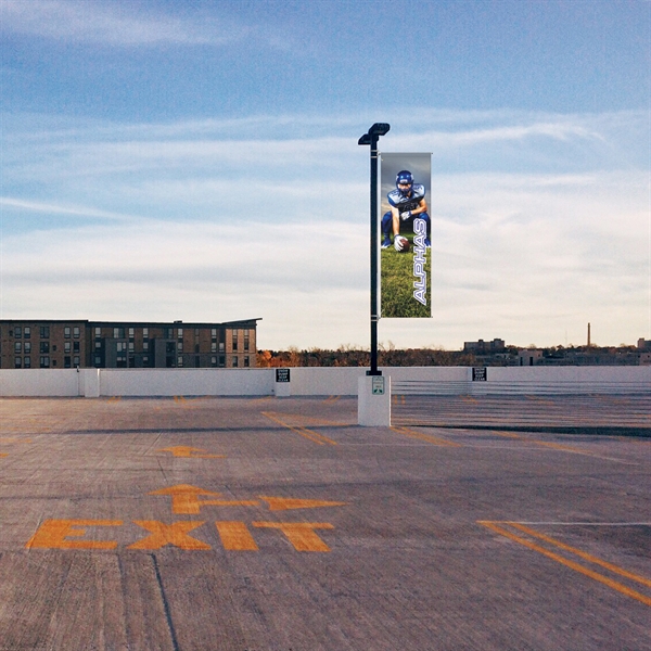 Custom digitally printed polyester avenue banner. 96"H x 29"W... from ASI 80228 Quinn