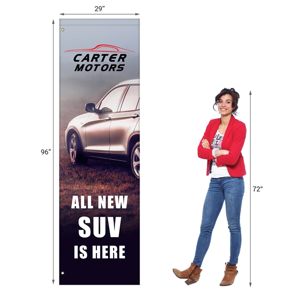 Custom digitally printed polyester avenue banner. 96"H x 29"W... from ASI 80228 Quinn