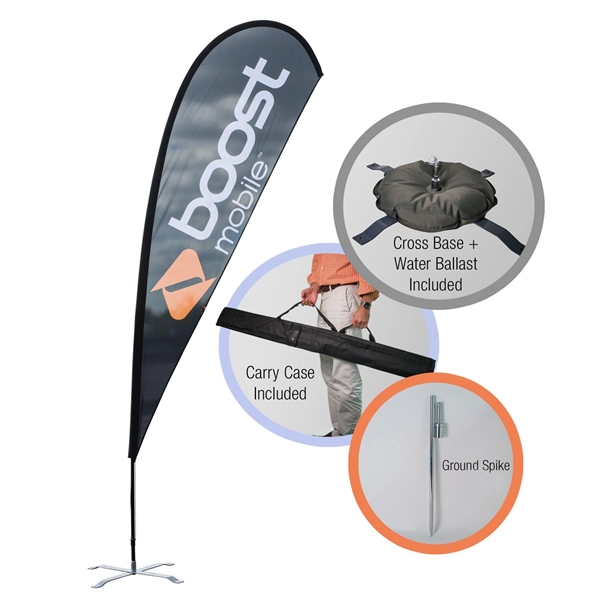 110G polyester teardrop-style flag with single side imprint, stand and cross... from ASI 76730 Peerless Umbrella Co Inc
