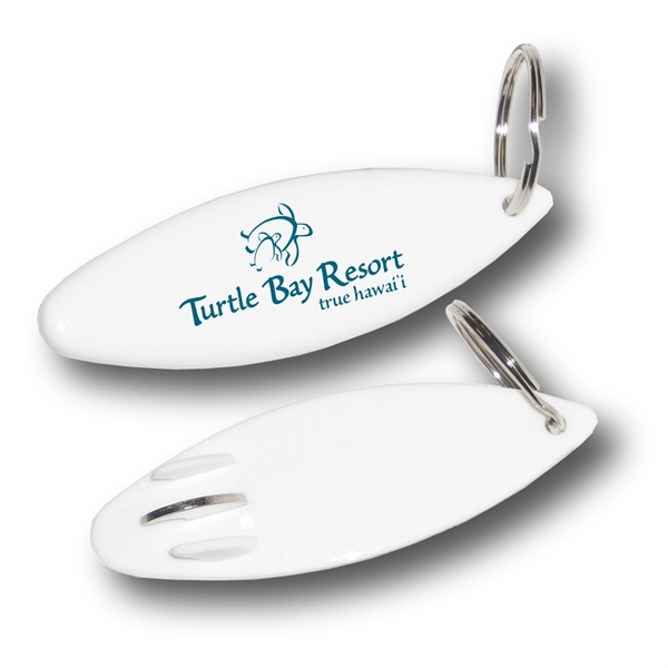Plastic surfboard shaped bottle opener with metal insert and key ring.... from ASI 63073 Openers.Beer / Openers Plus Hobow Caps and Beverage Tools