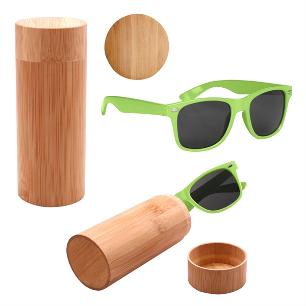 Malibu sunglasses in a bamboo case for protecting them while not... from ASI 61125 Hit Promotional Products