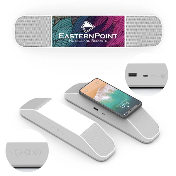Forte speaker and wireless charger for listening to music and charging... from ASI 61125 Hit Promotional Products / Hit®