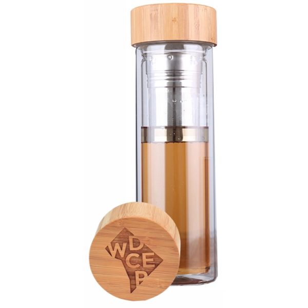 Reusable Glass Tea Bottle with Bamboo Lid 15 OZ... from ASI 72657 Active Life Promo / Ingrain Promo Ingrain