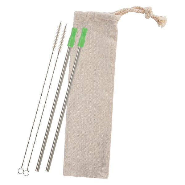 2-pack reusable stainless straw kit with cotton pouch for reducing impact... from ASI 61125 Hit Promotional Products / Hit®