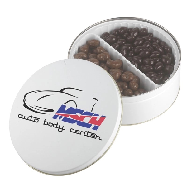 Warm Wishes Tin with Chocolate Covered Almonds and Cashews... from ASI 44900 NC Custom (CI/Lanco) / Lanco