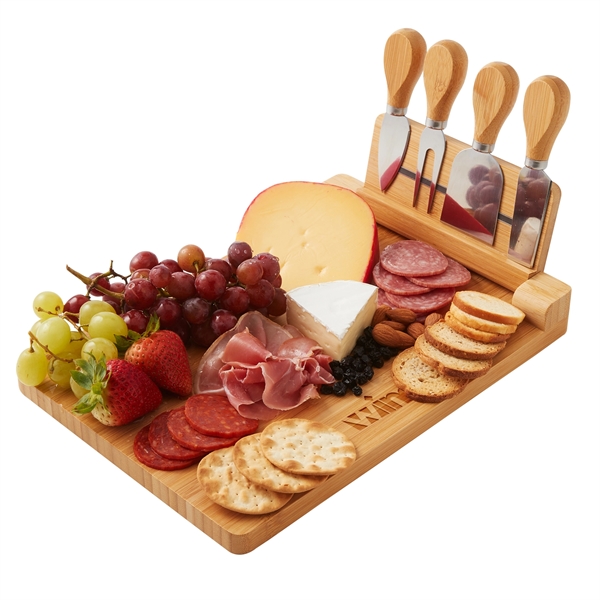 Magnetic cheese charcuterie board set with bamboo tray, flip-up magnetic utensil... from ASI 52840 Evans Manufacturing
