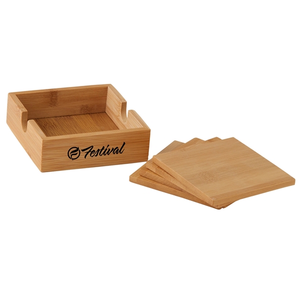 Square Bamboo Coaster Set comes with 4 square bamboo coasters and... from ASI 52840 Evans Manufacturing
