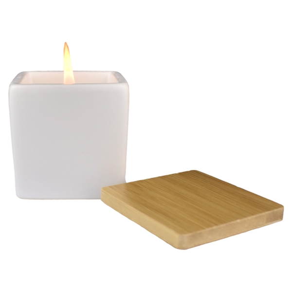 Elegant 3 oz soy candle in square ceramic with bamboo lid... from ASI 72657 Active Life Promo / Apres Ski Ingrain Promo