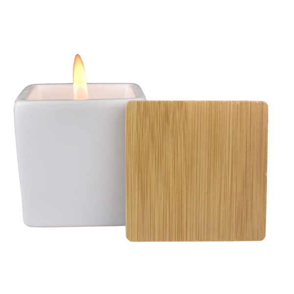 Elegant 3 oz soy candle in square ceramic with bamboo lid... from ASI 72657 Active Life Promo / Apres Ski Ingrain Promo