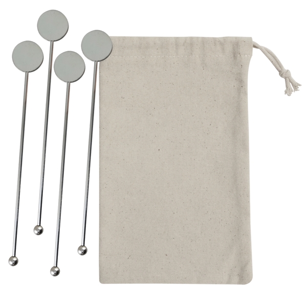 Set of 4 stainless steel cocktail stirrers and a cotton carrying... from ASI 61125 Hit Promotional Products / Hit®