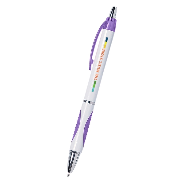 Sassy plunger action pen with rubber grip for writing comfort and... from ASI 61125 Hit Promotional Products / Hit®