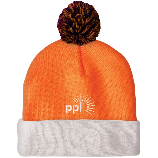 High quality, soft, and warm custom jacquard knit beanie with pom... from ASI 80228 Quinn