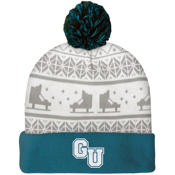 High quality, soft, and warm custom jacquard knit beanie with pom... from ASI 80228 Quinn