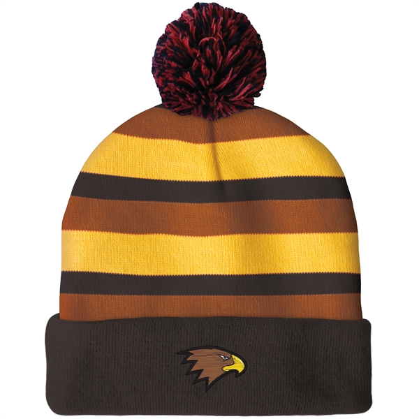 High quality, soft, and warm custom jacquard knit beanie with pom... from ASI 80228 Quinn