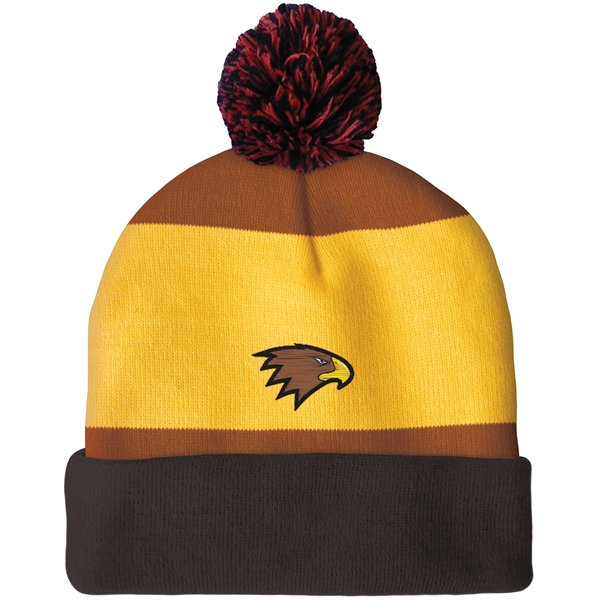 High quality, soft, and warm custom jacquard knit beanie with pom... from ASI 80228 Quinn