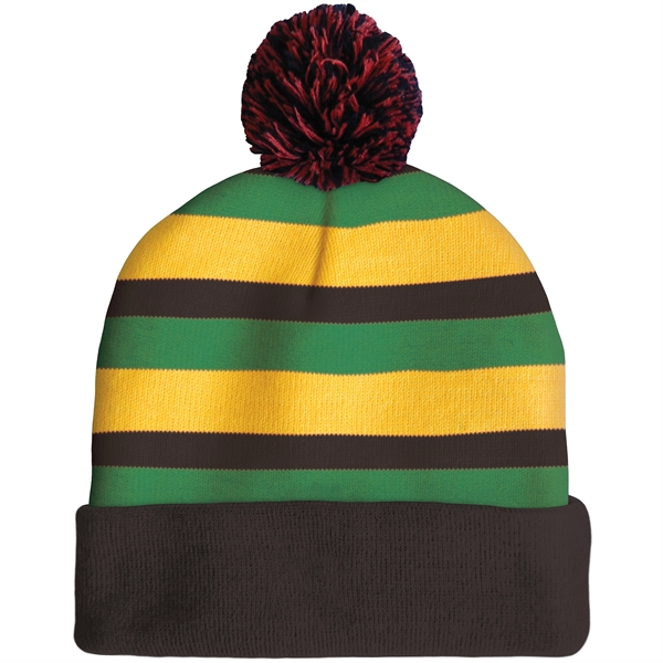 High quality, soft, and warm custom jacquard knit beanie with pom... from ASI 80228 Quinn