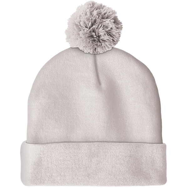 High quality, soft, and warm custom jacquard knit beanie with pom... from ASI 80228 Quinn