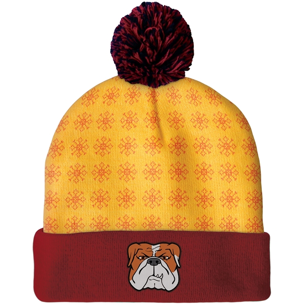 High quality, soft, and warm custom jacquard knit beanie with pom... from ASI 80228 Quinn