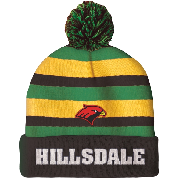 High quality, soft, and warm custom jacquard knit beanie with pom... from ASI 80228 Quinn