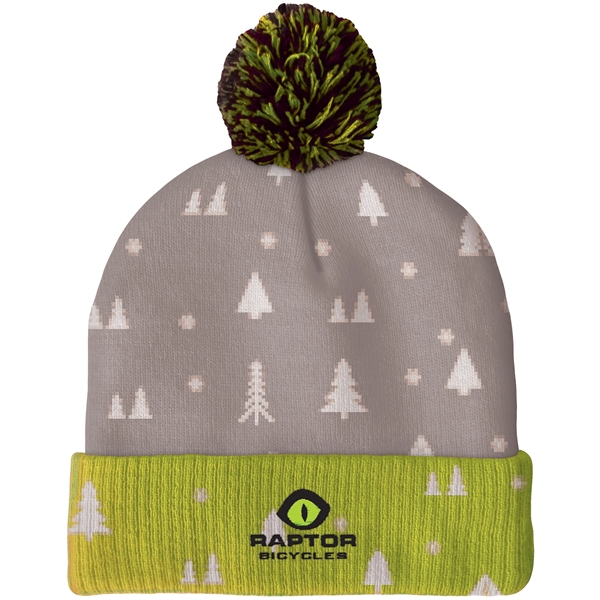 High quality, soft, and warm custom jacquard knit beanie with pom... from ASI 80228 Quinn