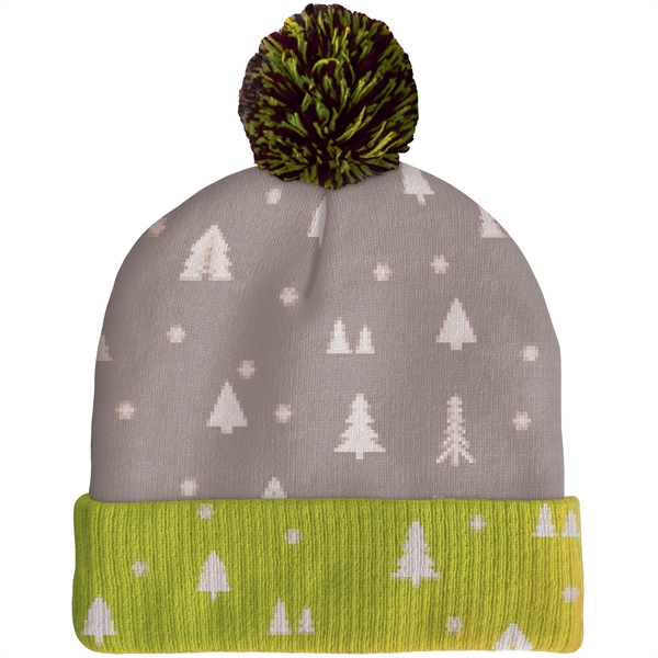 High quality, soft, and warm custom jacquard knit beanie with pom... from ASI 80228 Quinn