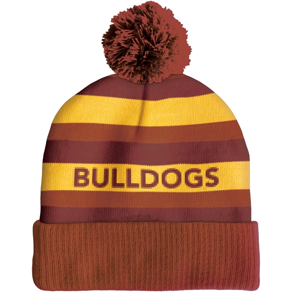 High quality, soft, and warm custom jacquard knit beanie with pom... from ASI 80228 Quinn