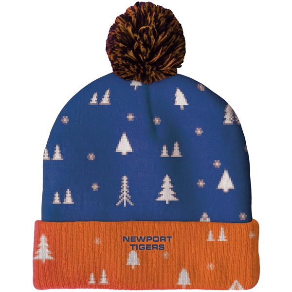 High quality, soft, and warm custom jacquard knit beanie with pom... from ASI 80228 Quinn