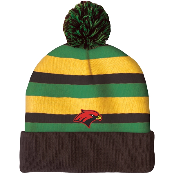 High quality, soft, and warm custom jacquard knit beanie with pom... from ASI 80228 Quinn