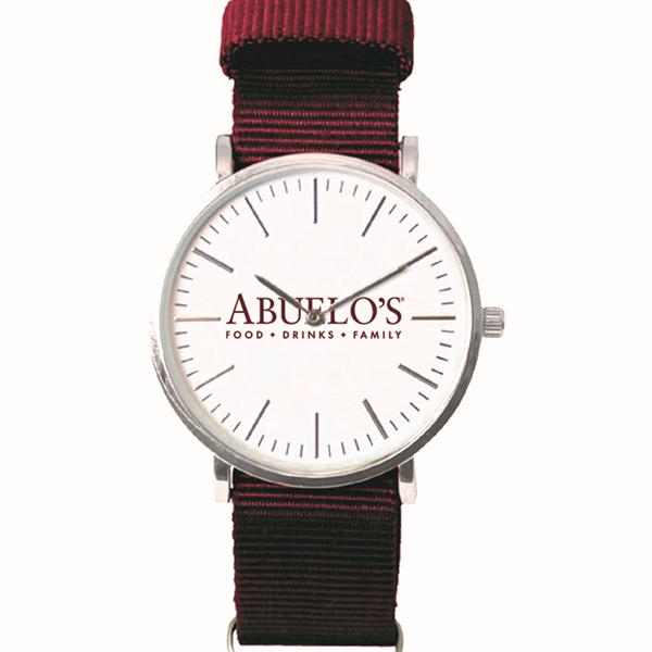 Silver Wrist Watch with White Dial and a Colored Fabric Strap.... from ASI 86230 Selco