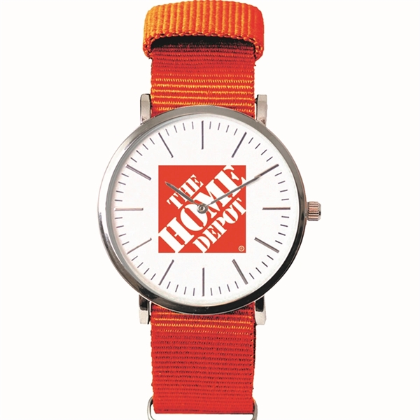 Silver Wrist Watch with White Dial and a Colored Fabric Strap.... from ASI 86230 Selco