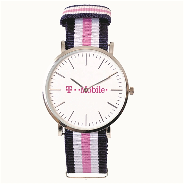Silver Wrist Watch with White Dial and a Colored Fabric Strap.... from ASI 86230 Selco