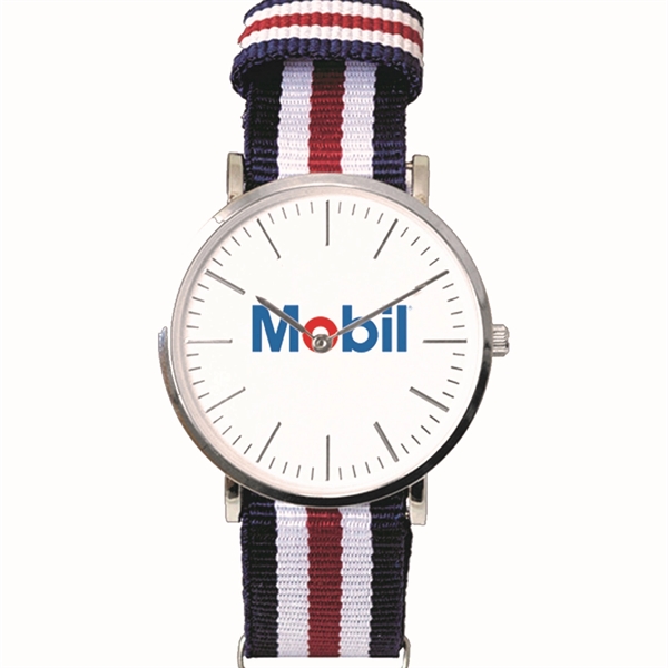 Silver Wrist Watch with White Dial and a Colored Fabric Strap.... from ASI 86230 Selco
