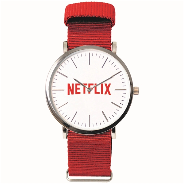 Silver Wrist Watch with White Dial and a Colored Fabric Strap.... from ASI 86230 Selco