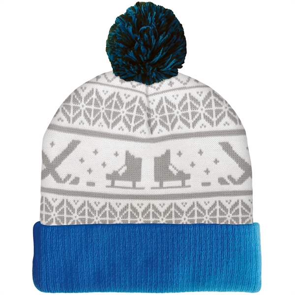 High quality, soft, and warm custom jacquard knit beanie with pom... from ASI 80228 Quinn