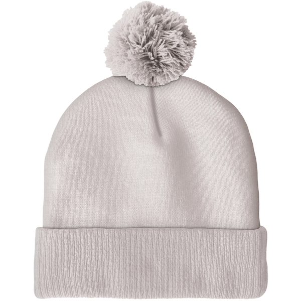 High quality, soft, and warm custom jacquard knit beanie with pom... from ASI 80228 Quinn