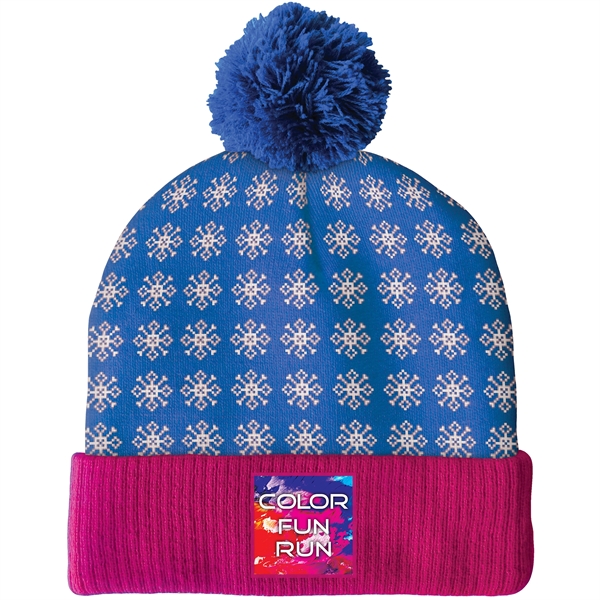High quality, soft, and warm custom jacquard knit beanie with pom... from ASI 80228 Quinn
