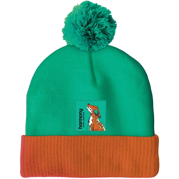 High quality, soft, and warm custom jacquard knit beanie with pom... from ASI 80228 Quinn