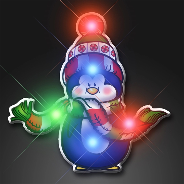 Christmas penguin with scarf LED blinkies pins with military clutch. Blank.... from ASI 34194 ALightPromos / Alight Promotional Products