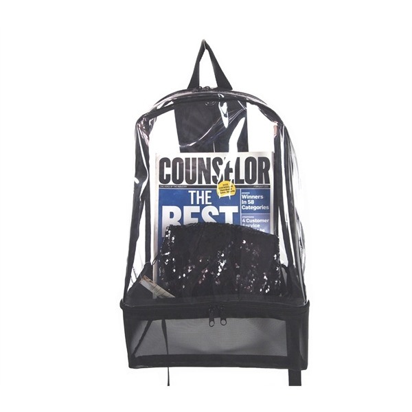 Clear PVC transparent backpack with black nylon net bottom compartment plus... from ASI 37218 Athena Promo (tm)