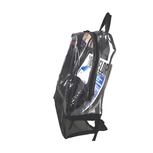 Clear PVC transparent backpack with black nylon net bottom compartment plus... from ASI 37218 Athena Promo (tm)