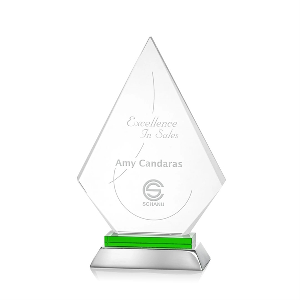 Unique arrow head shaped optical award with green optical and aluminum... from ASI 84592 St Regis Group / St Regis