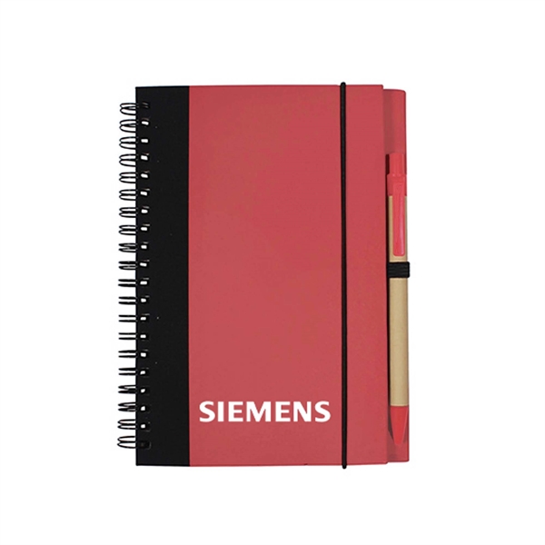 Spiral hardcover notebook with pen and elastic band closure.... from ASI 63549 Jornik Manufacturing Corp / Jornik