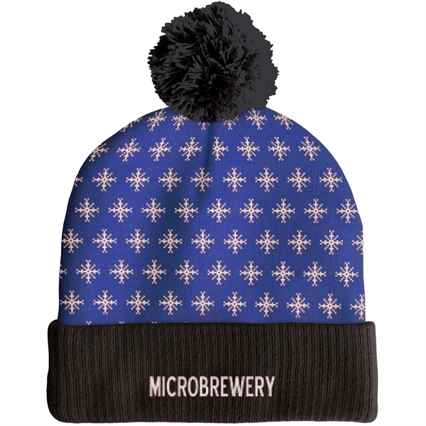 High quality, soft, and warm custom jacquard knit beanie with pom... from ASI 80228 Quinn