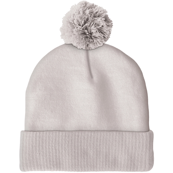 High quality, soft, and warm custom jacquard knit beanie with pom... from ASI 80228 Quinn