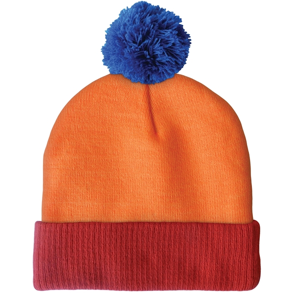 High quality, soft, and warm custom jacquard knit beanie with pom... from ASI 80228 Quinn