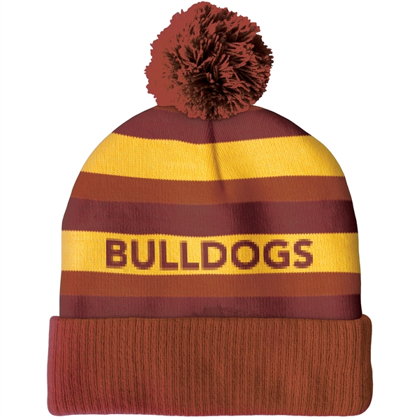 High quality, soft, and warm custom jacquard knit beanie with pom... from ASI 80228 Quinn