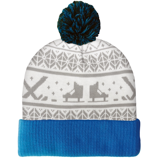 High quality, soft, and warm custom jacquard knit beanie with pom... from ASI 80228 Quinn