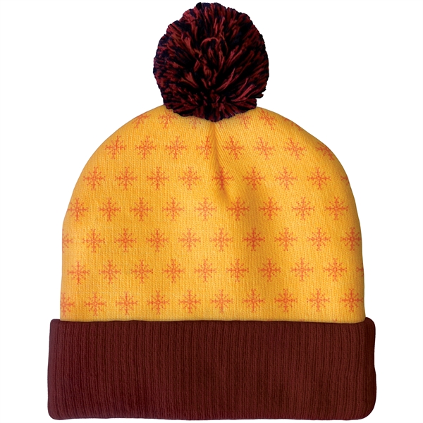 High quality, soft, and warm custom jacquard knit beanie with pom... from ASI 80228 Quinn