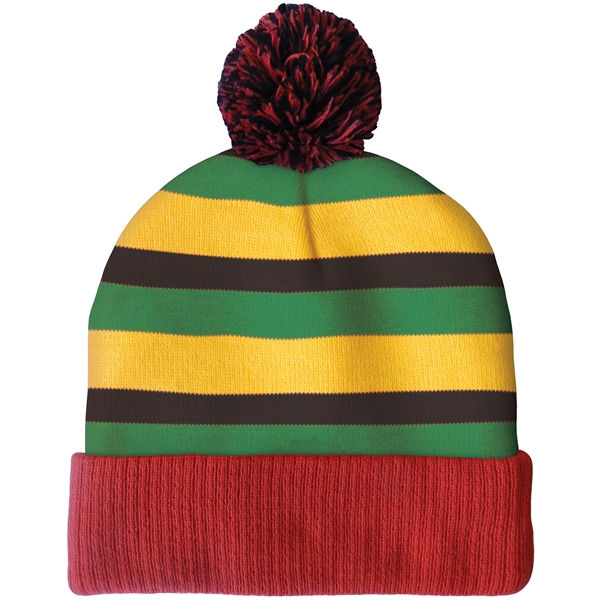 High quality, soft, and warm custom jacquard knit beanie with pom... from ASI 80228 Quinn