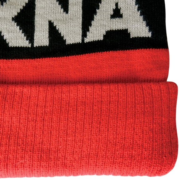 High quality, soft, and warm custom jacquard knit beanie with pom... from ASI 80228 Quinn